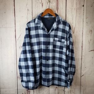 Noble Mount Mens Pajama Shirt Size Medium Checkered Button Front Blue